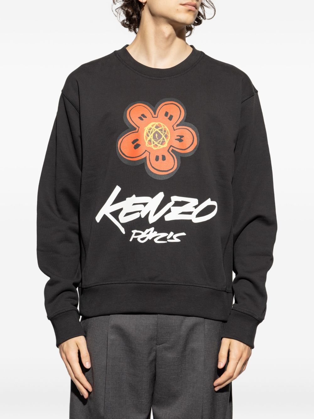 Kenzo Felpa Nero Uomo Stampa Logo e Fiore Boke Dipierro