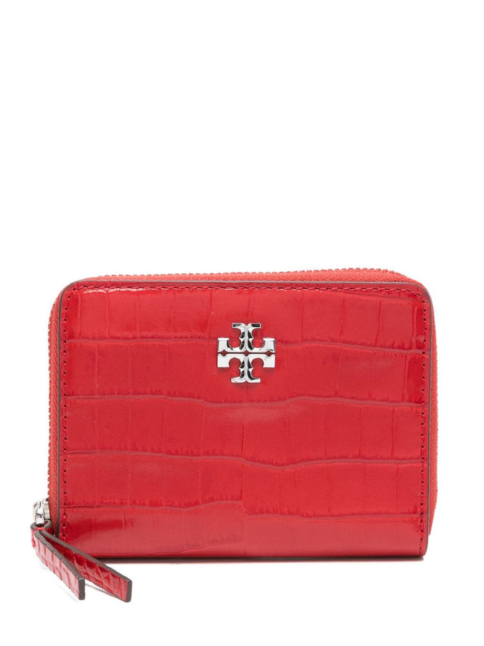 Tory Burch Kira Croc Small Zip Donna Portafogli Rosso 1