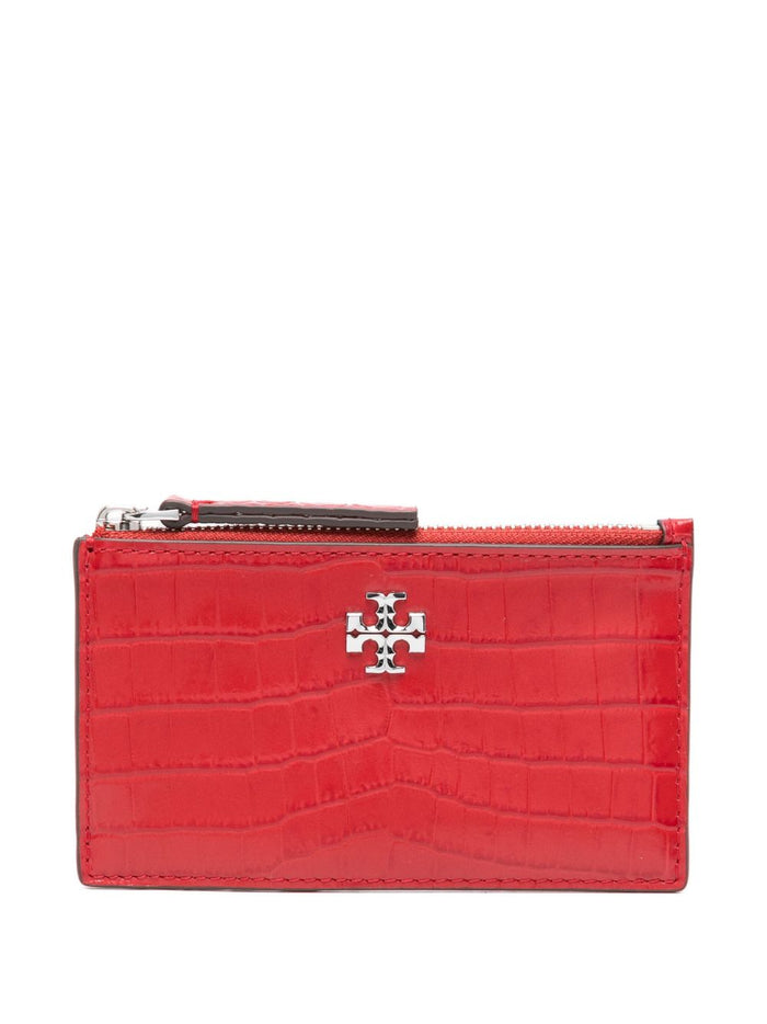 Tory Burch Kira Croc Zip Card Donna Portafogli Rosso 1