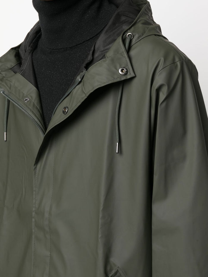 Rains Green Jacket Men Waterproof Long Hood 4