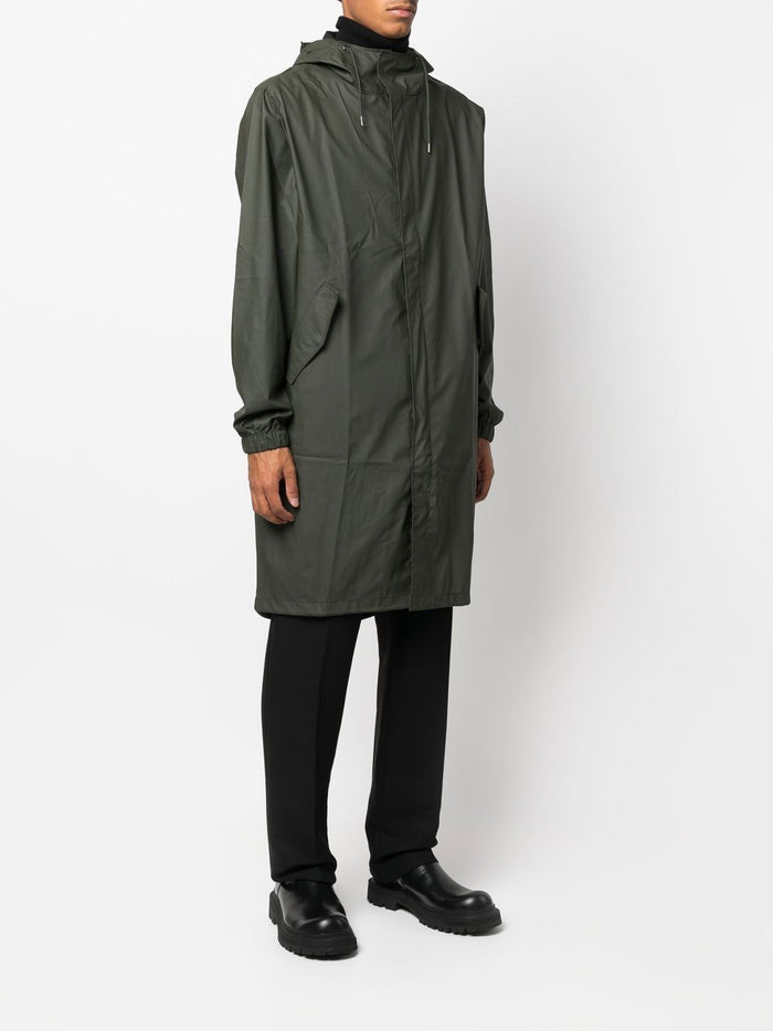 Rains Giubbotto Verde Uomo Impermeabile Lungo Cappuccio 2