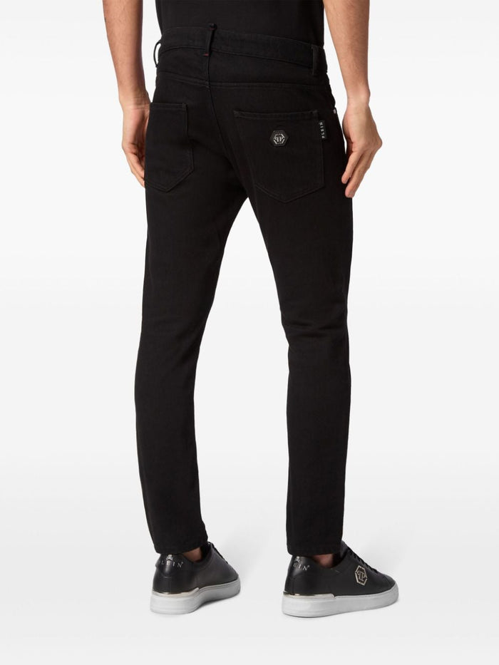 Philipp Plein Jeans Nero Uomo Bottone Logo Hexagon 3