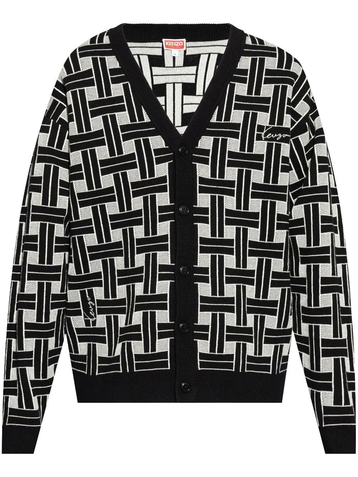 Kenzo Cardigan Nero Uomo Jacquard 5