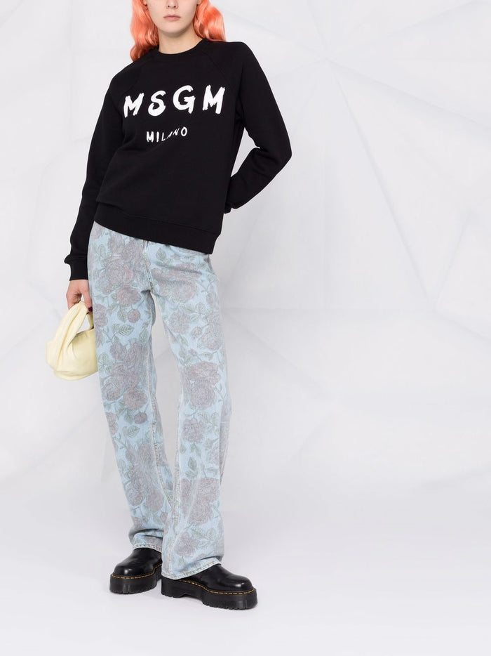 Msgm Black Sweatshirt Women Logo Print Milan 1