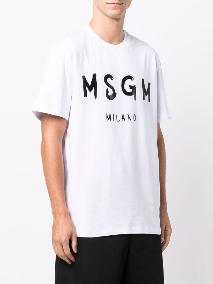 Msgm T-shirt White Men Print Logo Milan 2