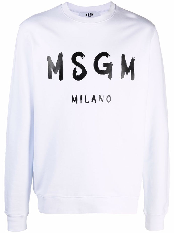 Msgm Felpa Bianco Uomo Stampa Logo Milano 5