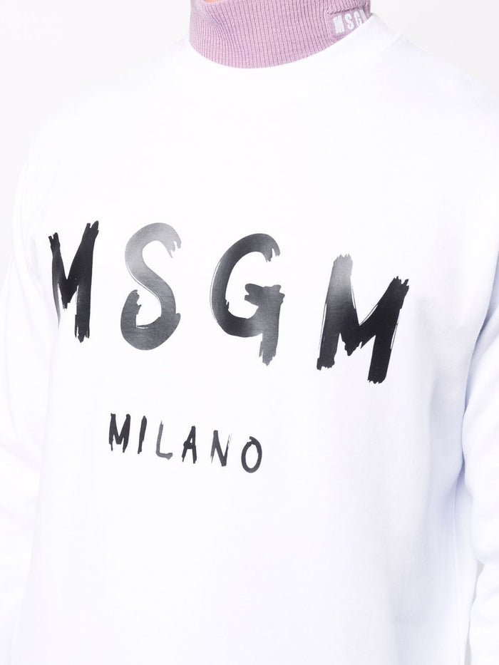 Msgm Felpa Bianco Uomo Stampa Logo Milano 3