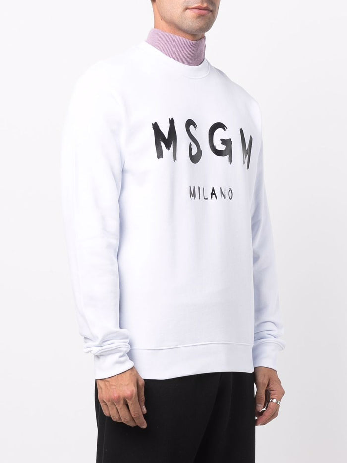 Msgm Felpa Bianco Uomo Stampa Logo Milano 2