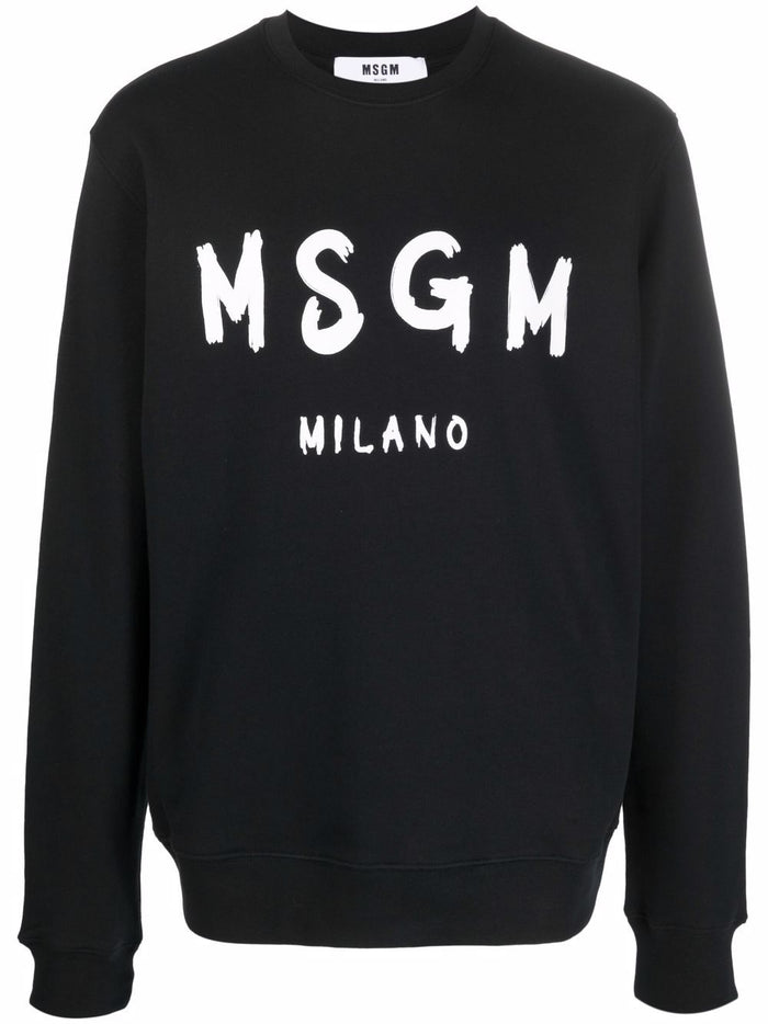 Msgm Felpa Nero Uomo Stampa Logo Milano 5