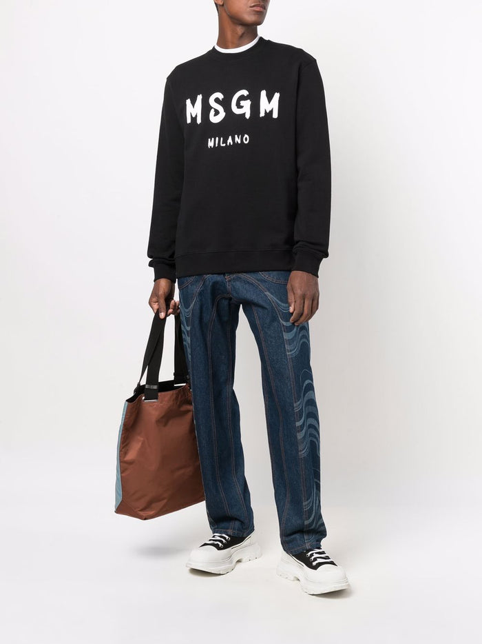 Msgm Felpa Nero Uomo Stampa Logo Milano 1