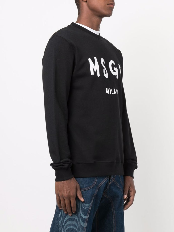 Msgm Felpa Nero Uomo Stampa Logo Milano 2