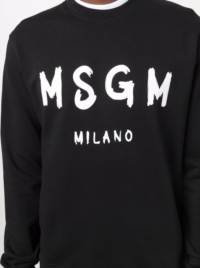 Msgm Felpa Nero Uomo Stampa Logo Milano 4