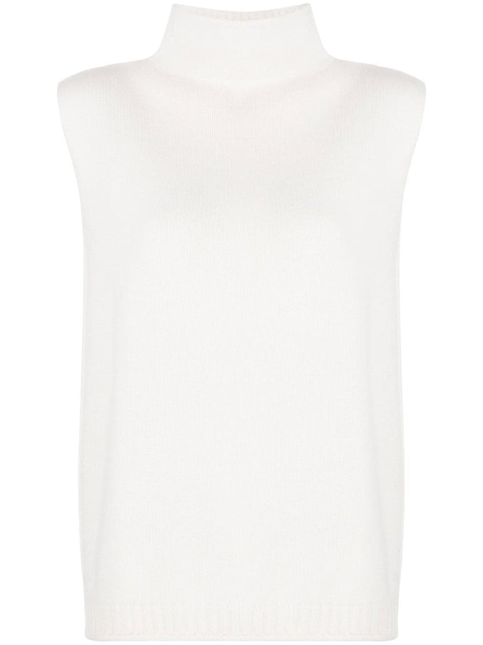 Lisa Yang Women's Cream Sleeveless Crater Neck Sweater 5