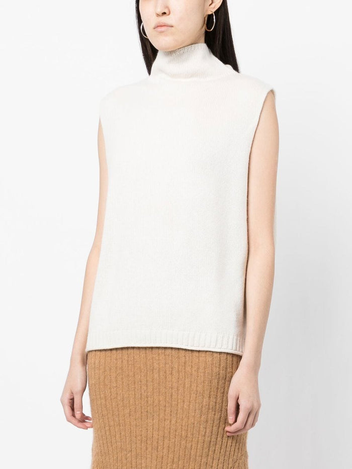 Lisa Yang Women's Cream Sleeveless Crater Neck Sweater 2