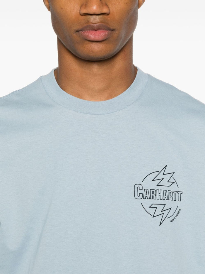Carhartt WIP T-shirt Celeste Uomo Stampa Logo Fulmini 4
