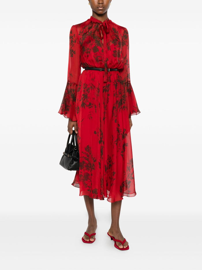 Max Mara Abito Rosso Donna Midi Stampa Floreale 1