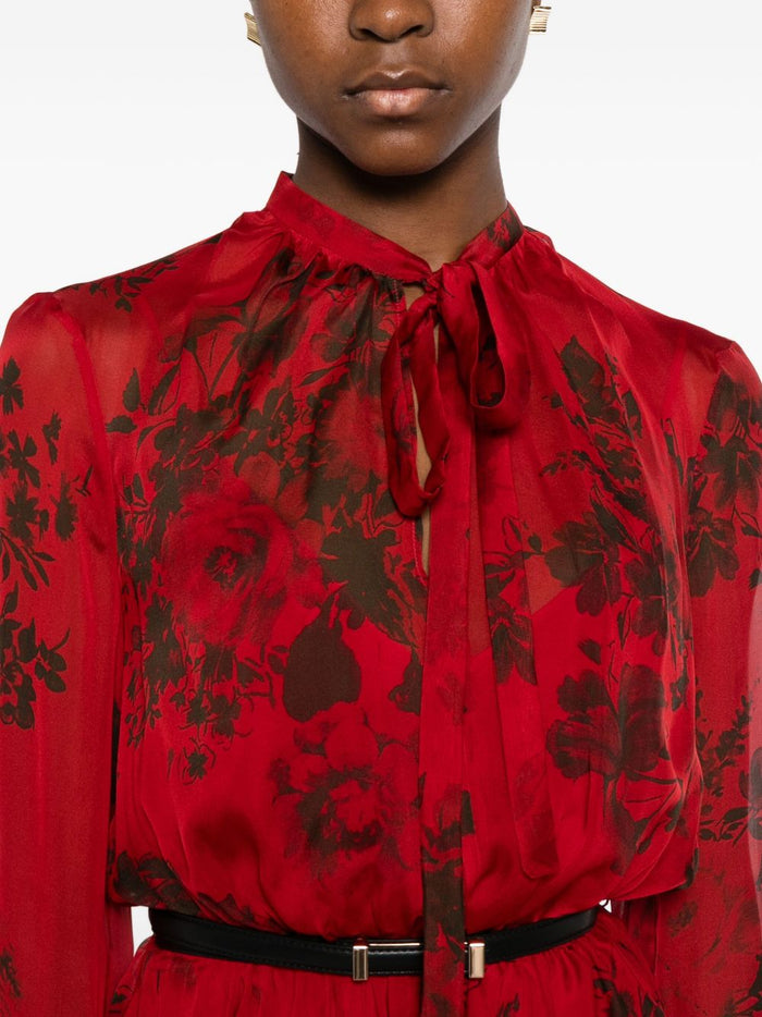 Max Mara Abito Rosso Donna Midi Stampa Floreale 4