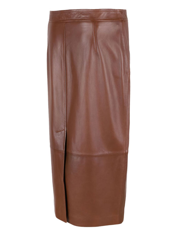 Max Mara Gonna Marrone Donna Midi in Pelle 2