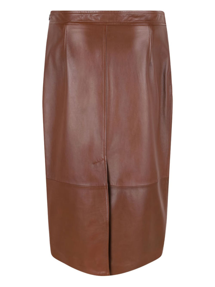 Max Mara Gonna Marrone Donna Midi in Pelle 3