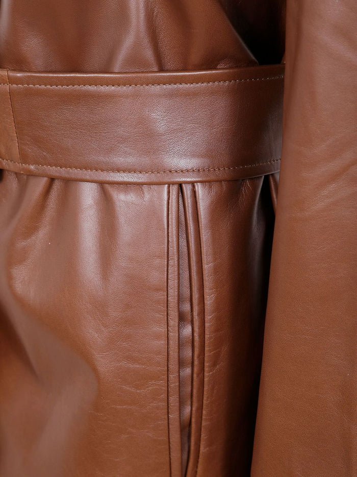 Max Mara Damen Lederjacke mit Gürtel in Braun 3