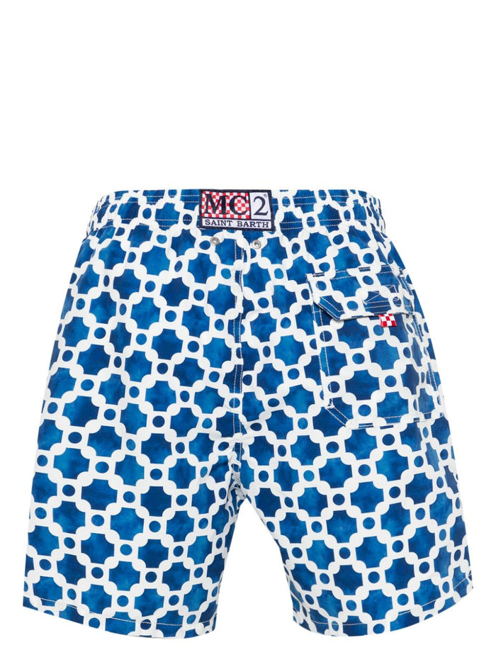 Mc2 Saint Barth Boxer White-Blue Men's Graphic Pattern 2