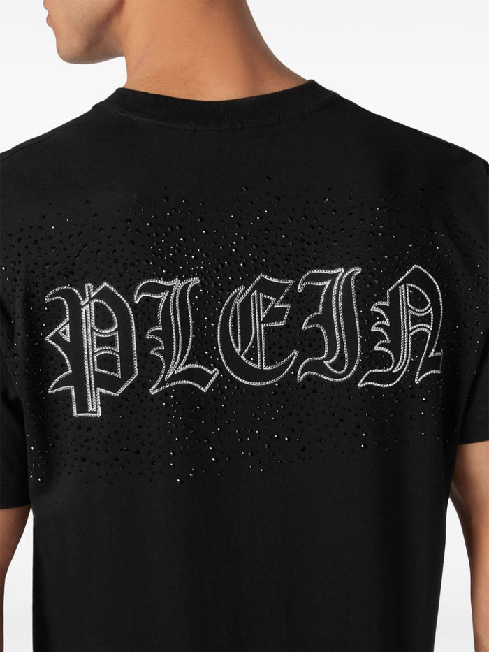 Philipp Plein T-shirt Nero Uomo Logo Strass 3