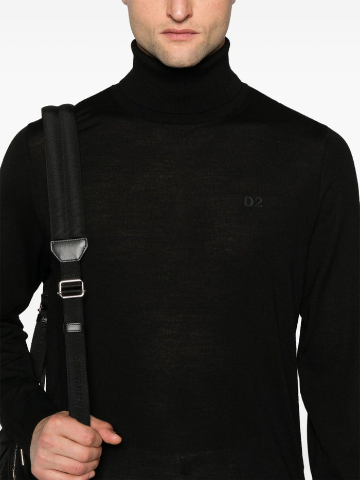 Dsquared2 Men's Black Sweater Turtleneck Micro Embroidery D2 4