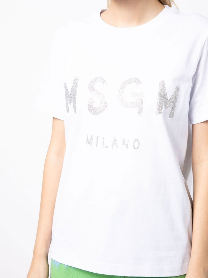 Msgm Donna T-shirt Bianco Stampa Logo Milano 4