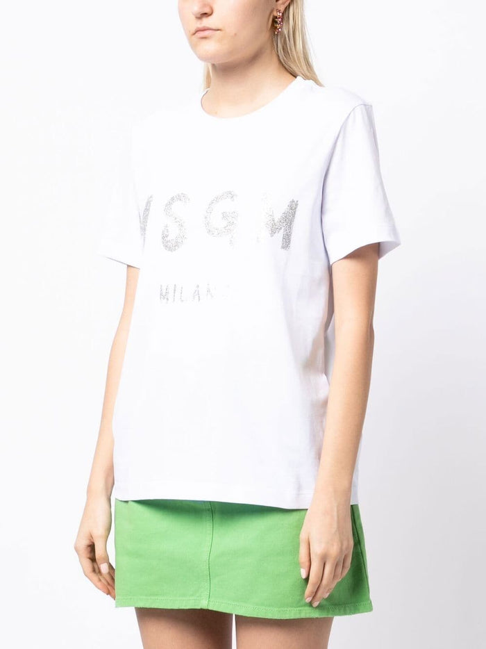 Msgm Donna T-shirt Bianco Stampa Logo Milano 1