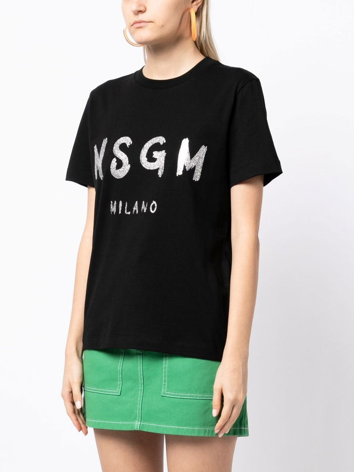 Msgm Donna T-shirt Nero Stampa Logo Milano 1