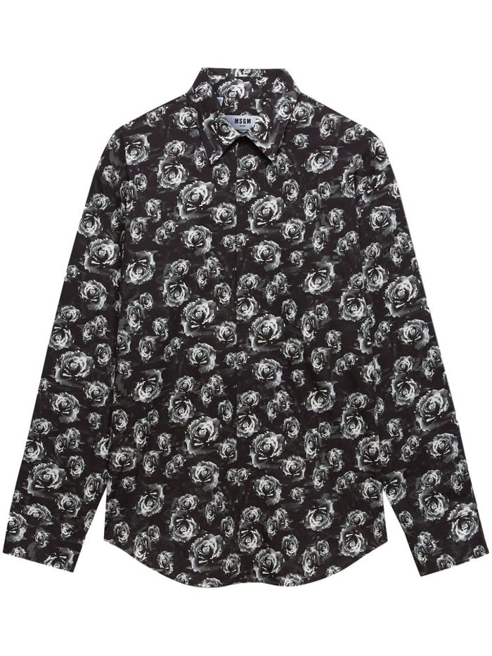 Msgm Camicia Nero Uomo Rose All Over 6