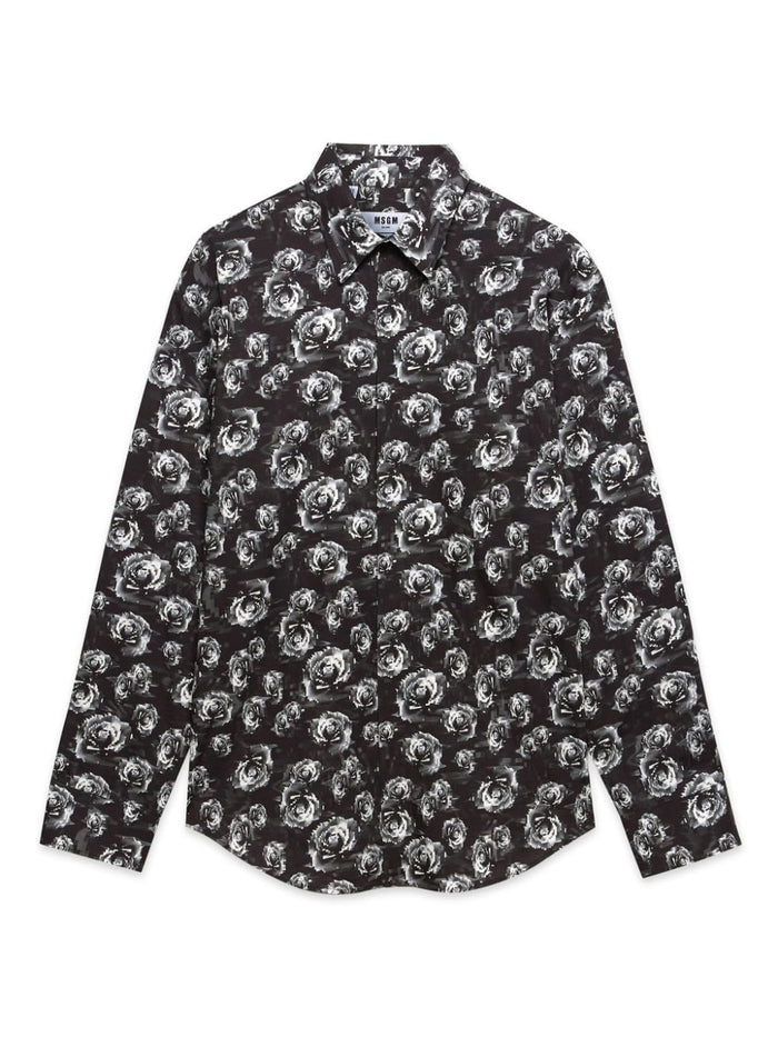 Msgm Camicia Nero Uomo Rose All Over 3