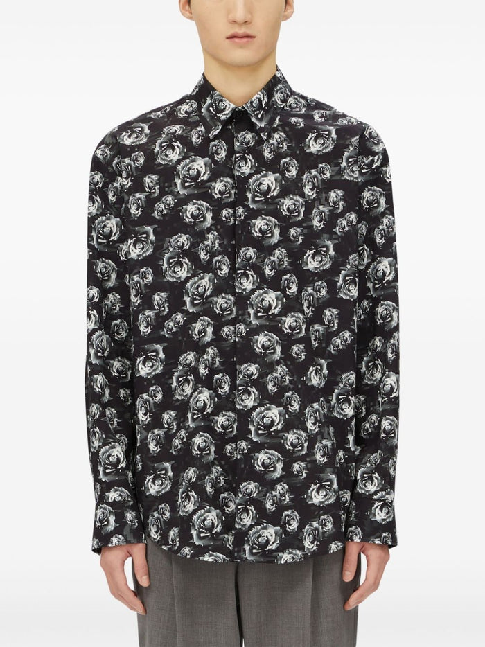 Msgm Camicia Nero Uomo Rose All Over 1