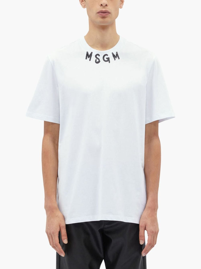 Msgm T-shirt Bianco Uomo Logo Scollo 2