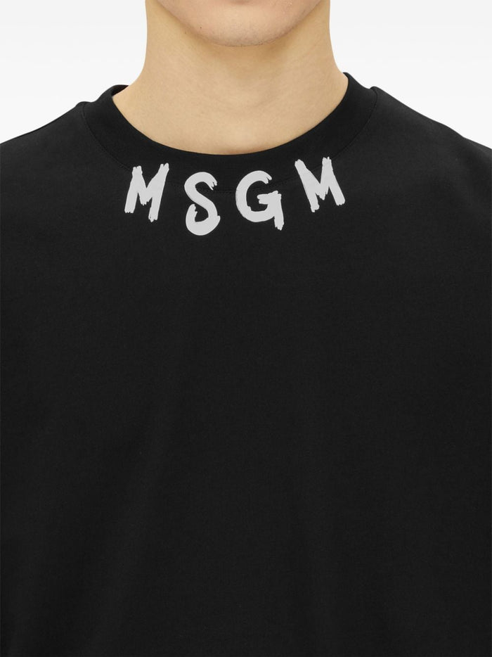 Msgm T-shirt Nero Uomo Logo Scollo 4