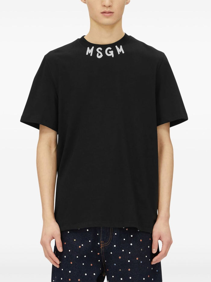 Msgm T-shirt Nero Uomo Logo Scollo 2