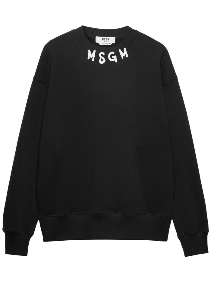 Msgm Felpa Nero Uomo Girocollo Stampa Logo 5