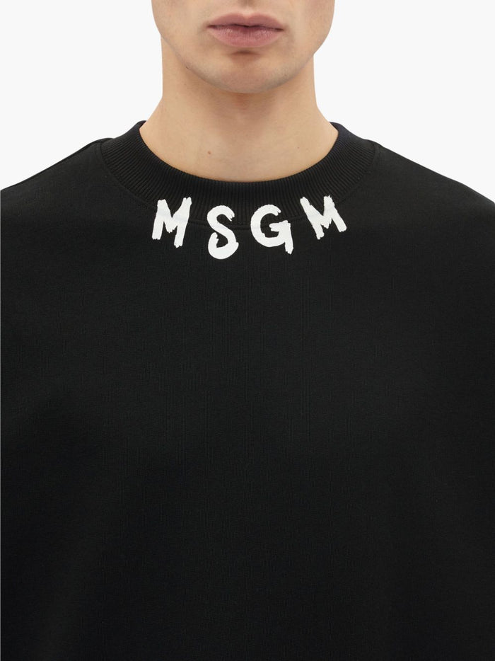 Msgm Felpa Nero Uomo Girocollo Stampa Logo 4