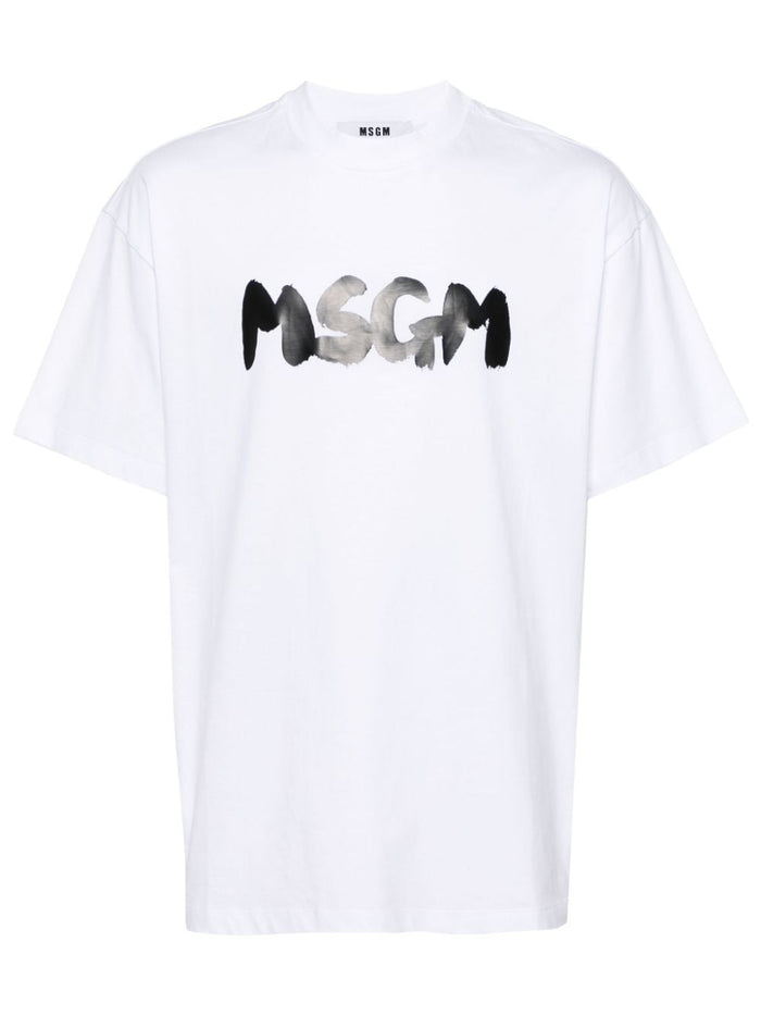 Msgm T-shirt Bianco Uomo Logo Pennellata 5