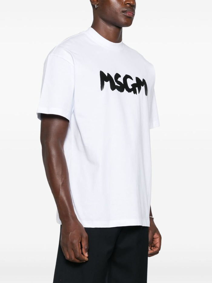 Msgm T-shirt Bianco Uomo Logo Pennellata 2