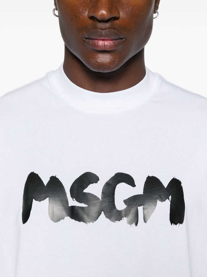 Msgm T-shirt Bianco Uomo Logo Pennellata 4