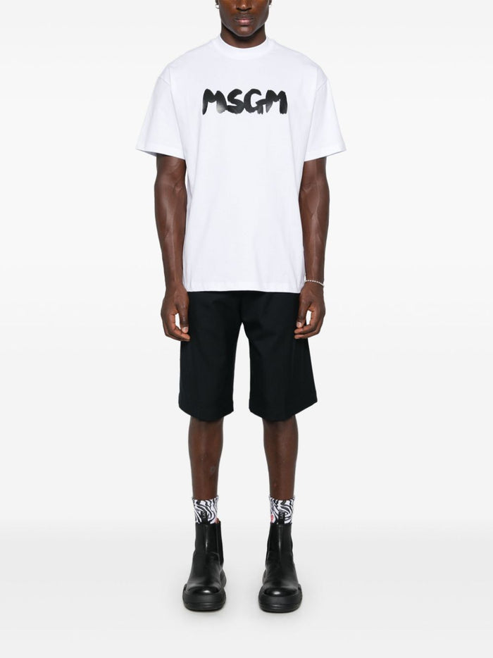 Msgm T-shirt Bianco Uomo Logo Pennellata 1