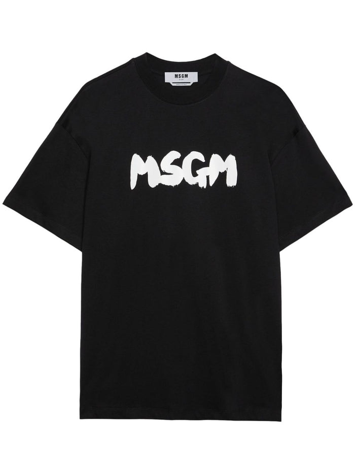 Msgm T-shirt Nero Uomo Logo Pennellata 5