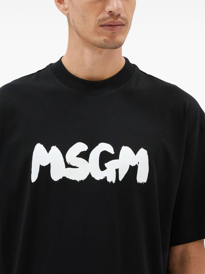 Msgm T-shirt Nero Uomo Logo Pennellata 4