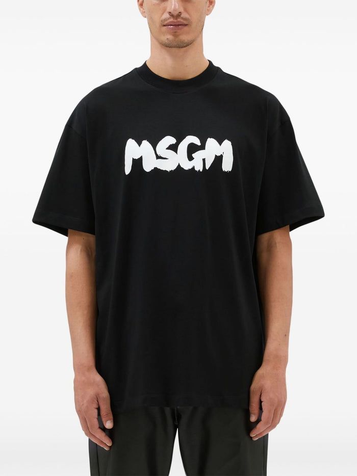 Msgm T-shirt Nero Uomo Logo Pennellata 2