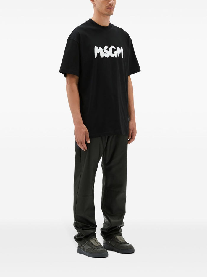 Msgm T-shirt Nero Uomo Logo Pennellata 1