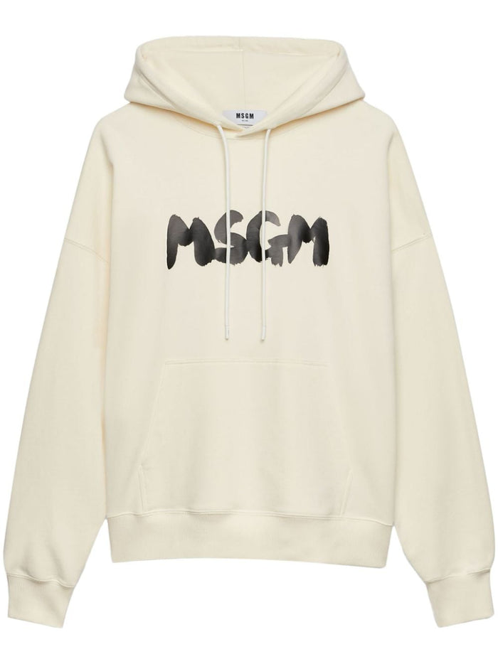 Msgm Felpa Beige Uomo Cappuccio Logo 6