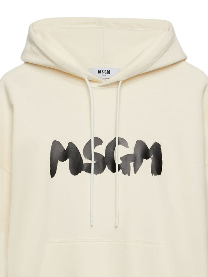 Msgm Felpa Beige Uomo Cappuccio Logo 5