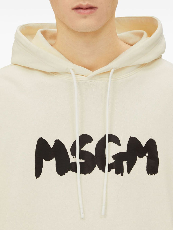 Msgm Felpa Beige Uomo Cappuccio Logo 4