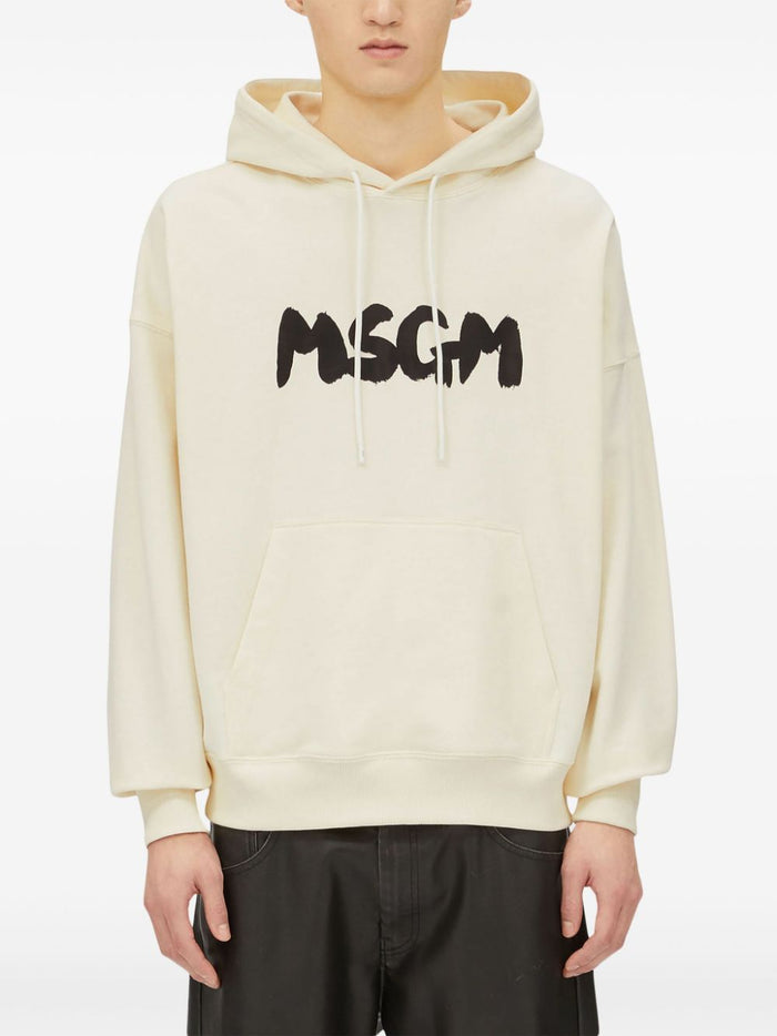 Msgm Felpa Beige Uomo Cappuccio Logo 2